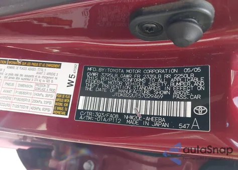 2005 Toyota Prius z USA, uszkodzony, nr VIN JTDKB22U157029469